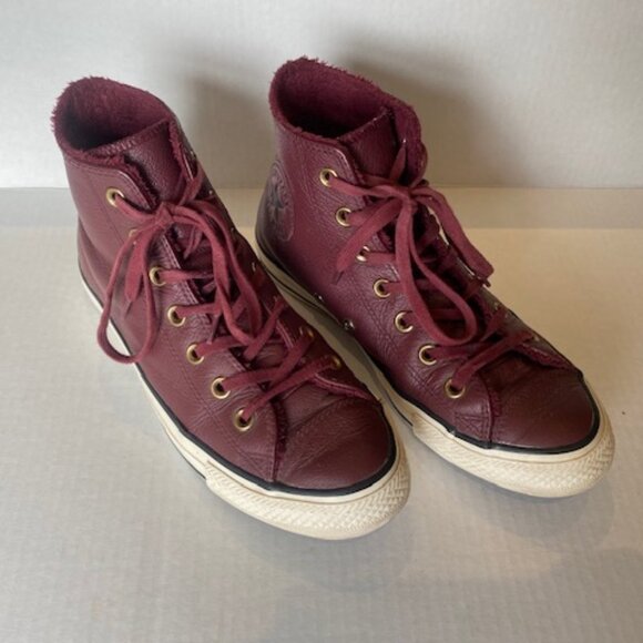 Converse All Star Leather High Top Burgandy Womens Size 7.5 - Picture 1 of 12